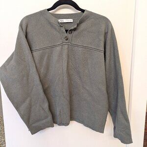 Zara Sage Green Knit Seam Detail Sweater